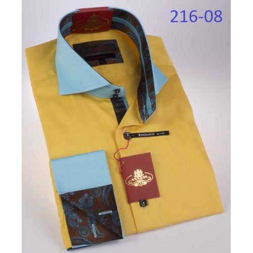 Axxess Yellow / Aqua Blue Modern Fit Cotton Dress Shirt 216-08